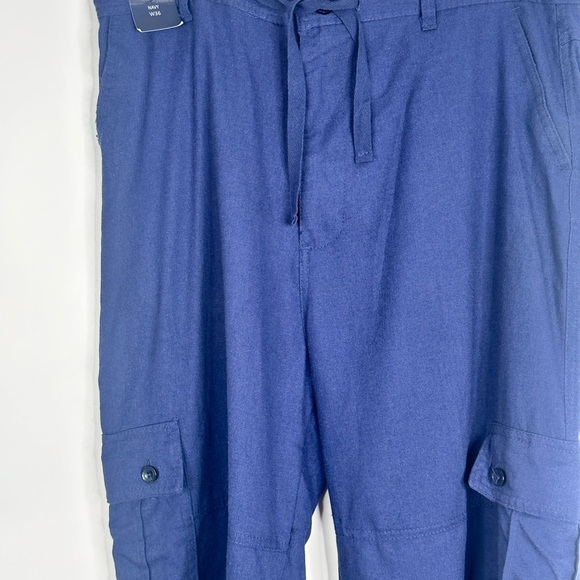 NWT Navy Blue Cargo Capri pants Trust 19" Length Linen blend size 36 - Picture 2 of 11